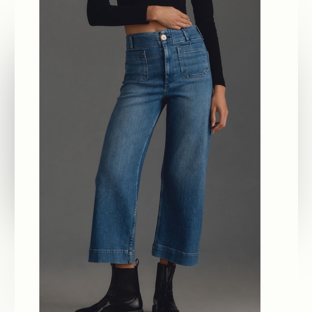 Maeve Wide-Leg Cropped Blue Jeans